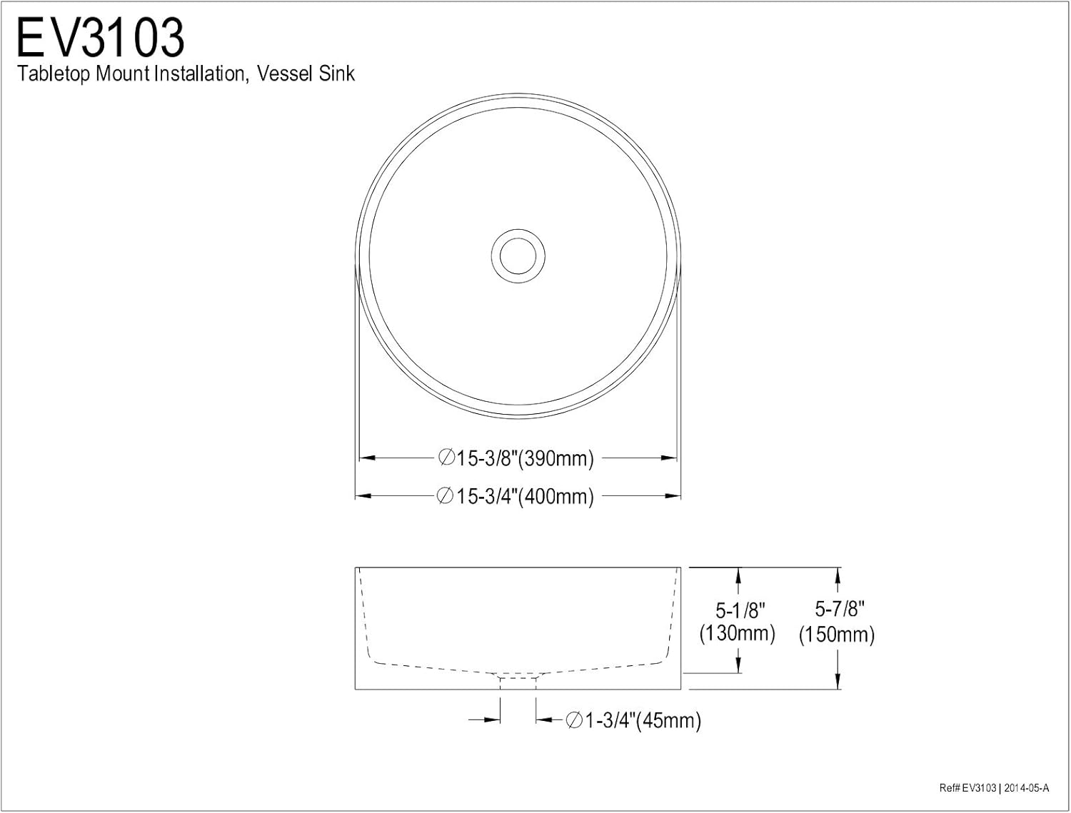 Kingston Brass EV3103 Fauceture Park Vitreous China Bathroom Vessel, White