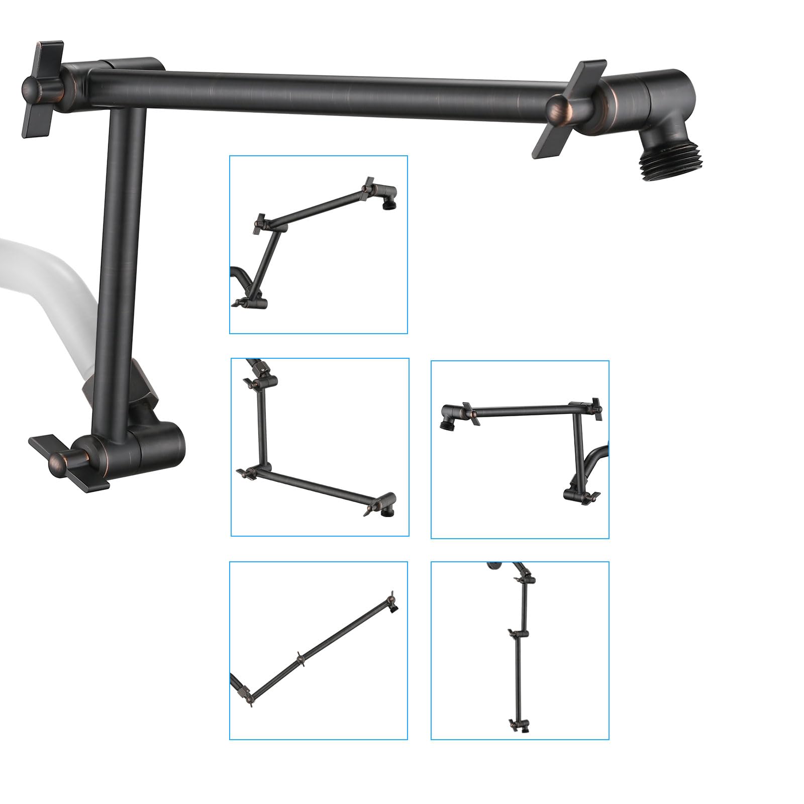 PDPBath Brass 16 Inch Shower Head Extension Arm, Upgrade Flexible Height &amp; Angle Adjustable Shower Arm Extender with Lock Joints, for Fixed Shower Head &amp; Handheld Shower Head, Oil Rubbed Bronze