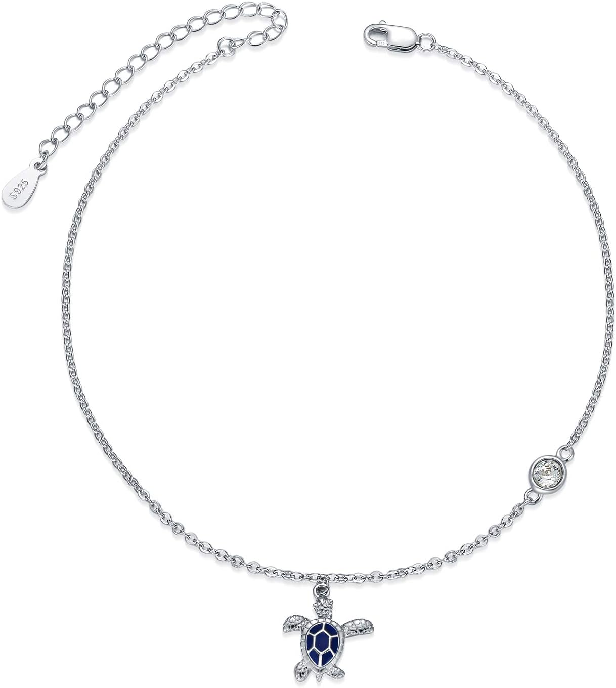 AOBOCO Boho Starfish Turtle Palm Tree Anklets for Women 925 Sterling Silver Adjustable Foot Ocean Beach Ankle Bracelet for Summer, Made with Austrian Crystals