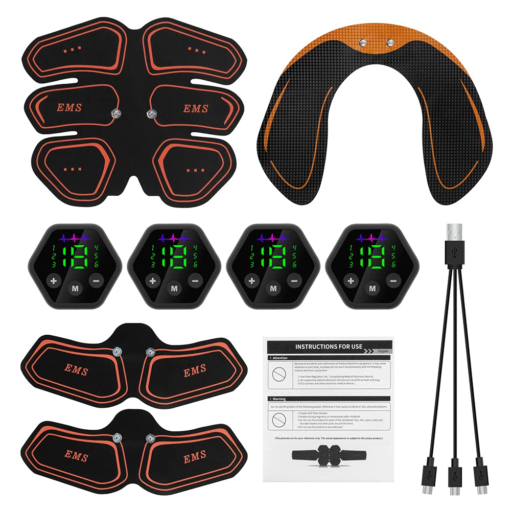 Stymulator mięśni EMS, trenażer brzucha i bioder, wyświetlacz LCD, toner USB, trening brzucha, siłownia domowa, wyszczuplanie ciała, trenażer talii