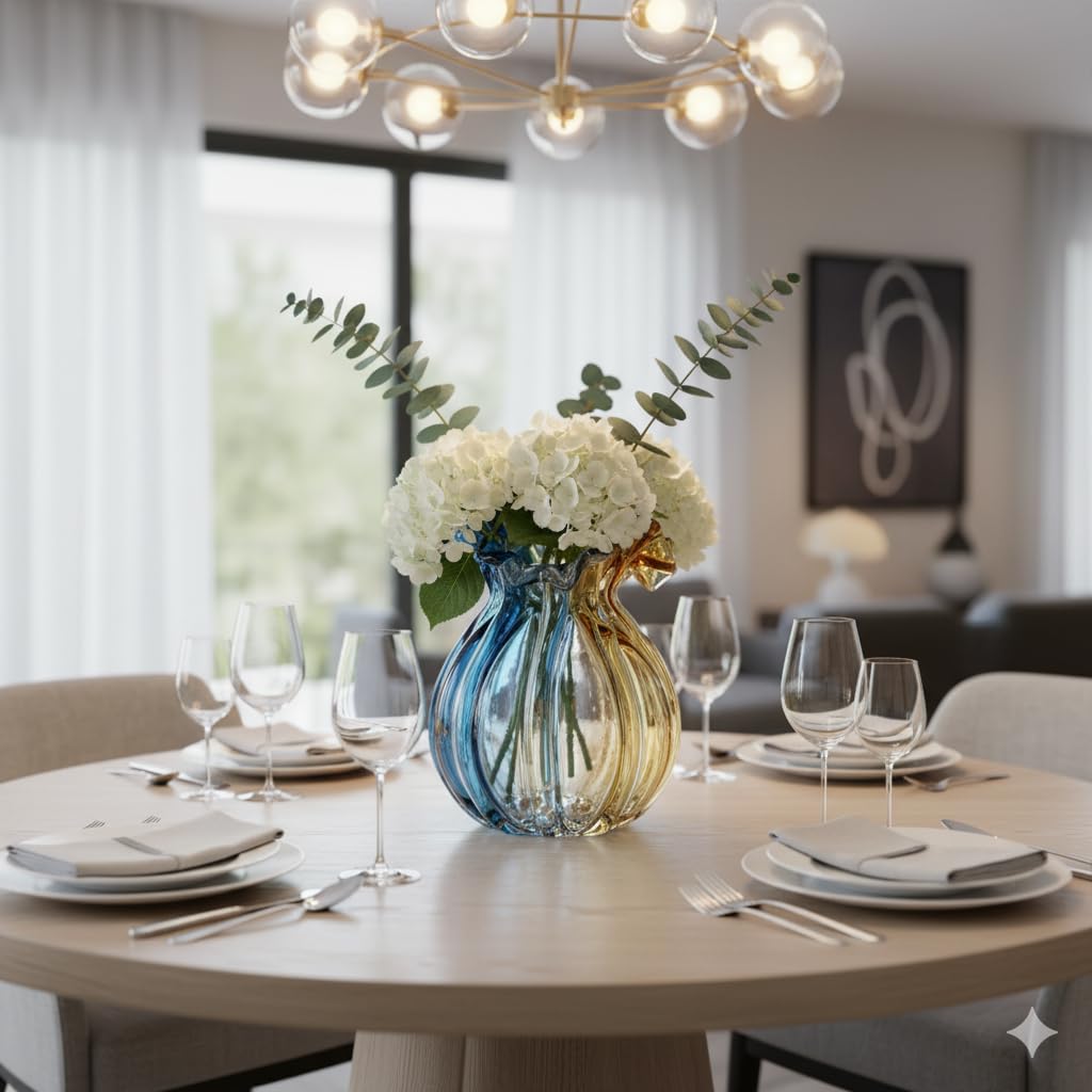 Jarrón de vidrio soplado, boca ancha, arte de cristal moderno, decoración para sala de estar, cocina, bodas, mesa de comedor, mesa central de oficina, flores