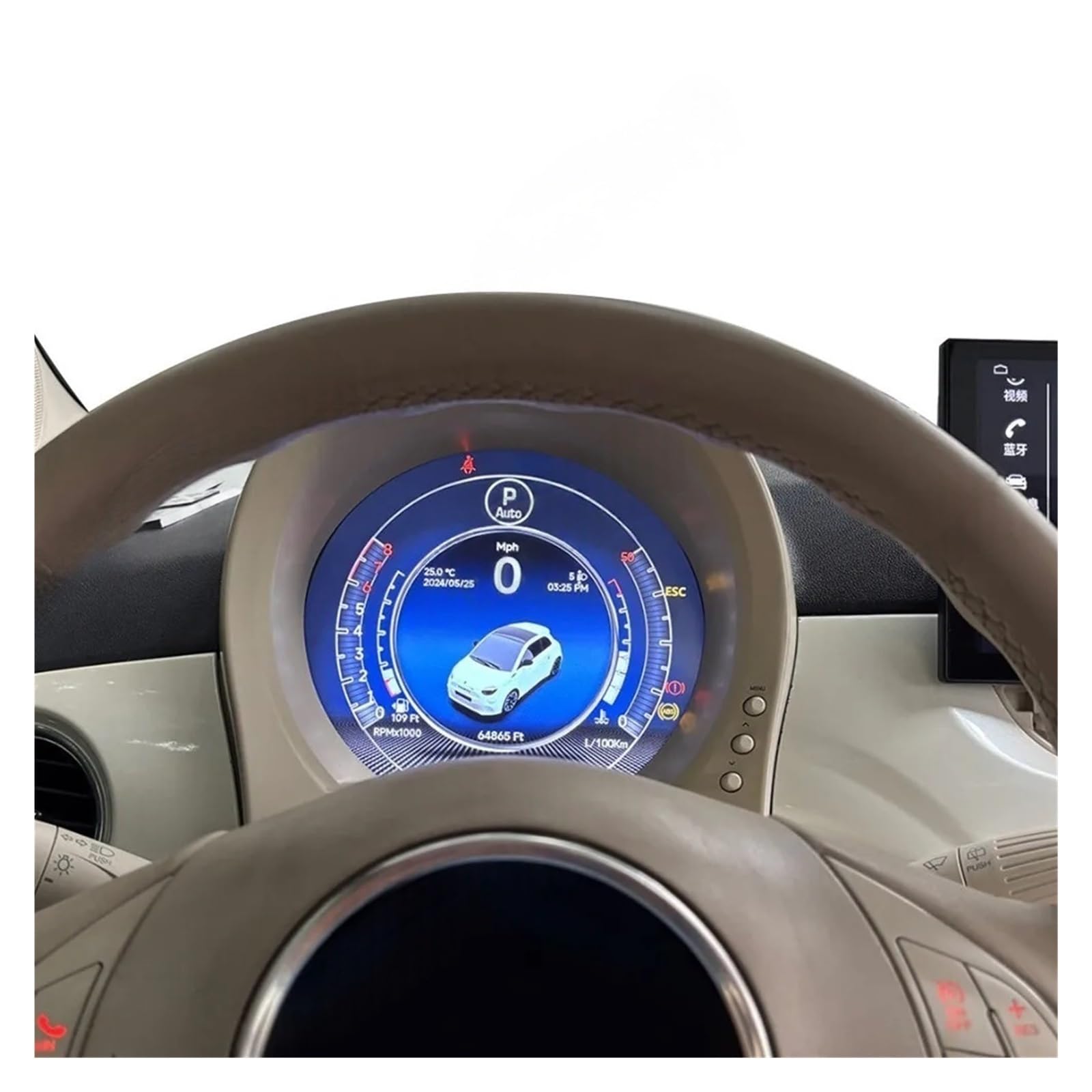 Tachimetro LCD da 7 pollici con schermo rotondo, compatibile con Fiat 500 2007-2024, strumento digitale for pannello di pilotaggio virtuale