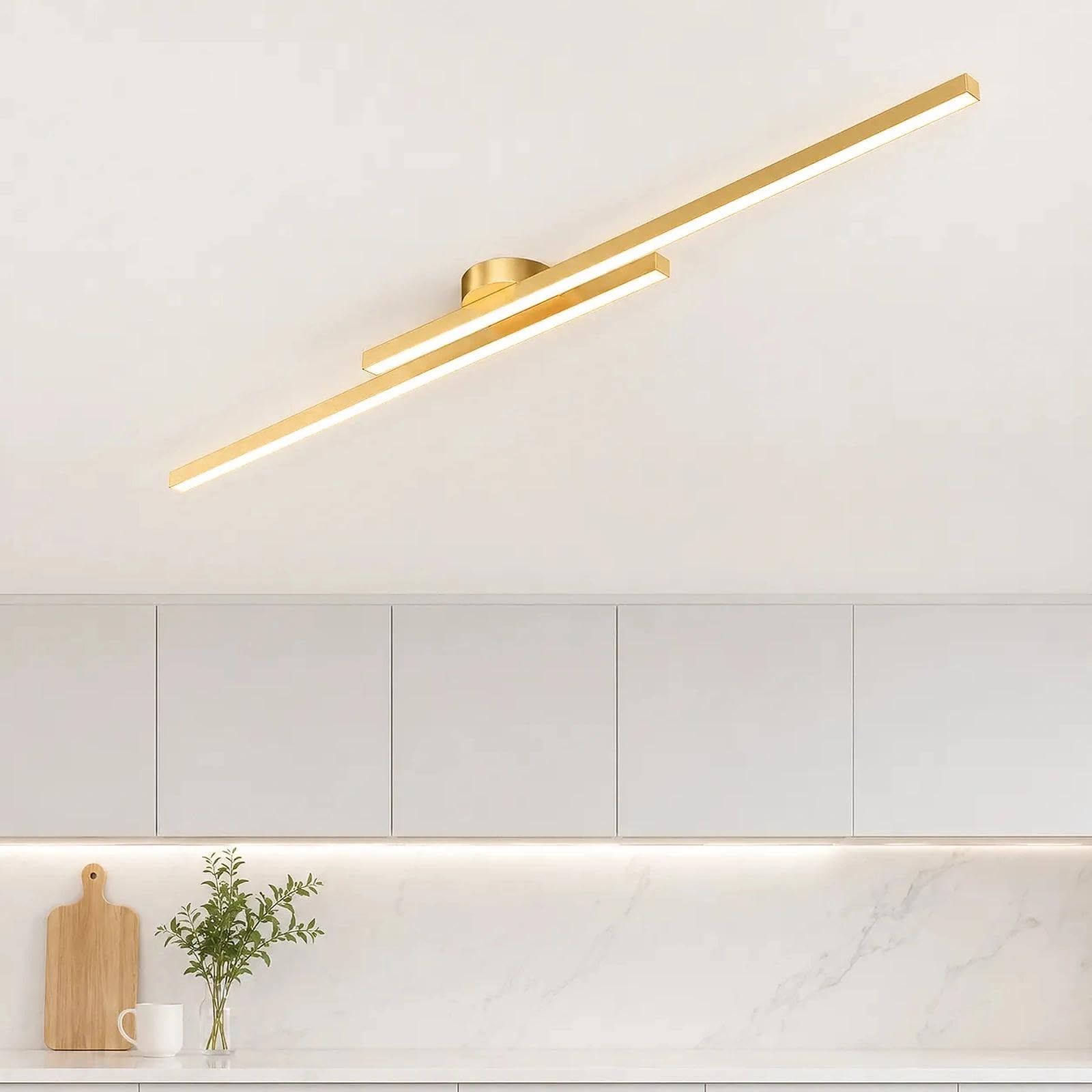 LED Ceiling Light Dimmable Linear Flush Mount Lamp with Remote (Gold,80cm)