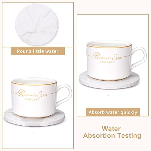 Miniatura 2 de Juego de 6 posavasos de cerámica estilo mármol blanco con decoración de mesa de café hueca para bebidas absorbentes para casa de campo rústica, bar,