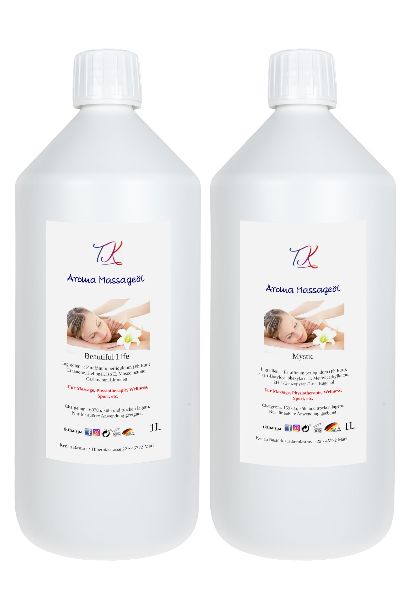 Aceite de masaje aromático para masajes, fisioterapia, bienestar y mucho más, calidad medicinal (1l, Beautiful Life)