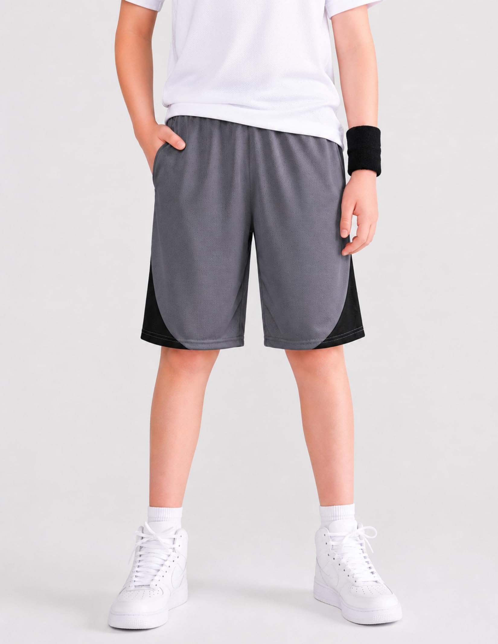 Liberty Imports Confezione da 5 pantaloncini da basket per ragazzi al ginocchio | Pantaloncini sportivi in micro rete con tasche, asciugatura rapida, coulisse, vestibilità regolare, per allenamento e corsa