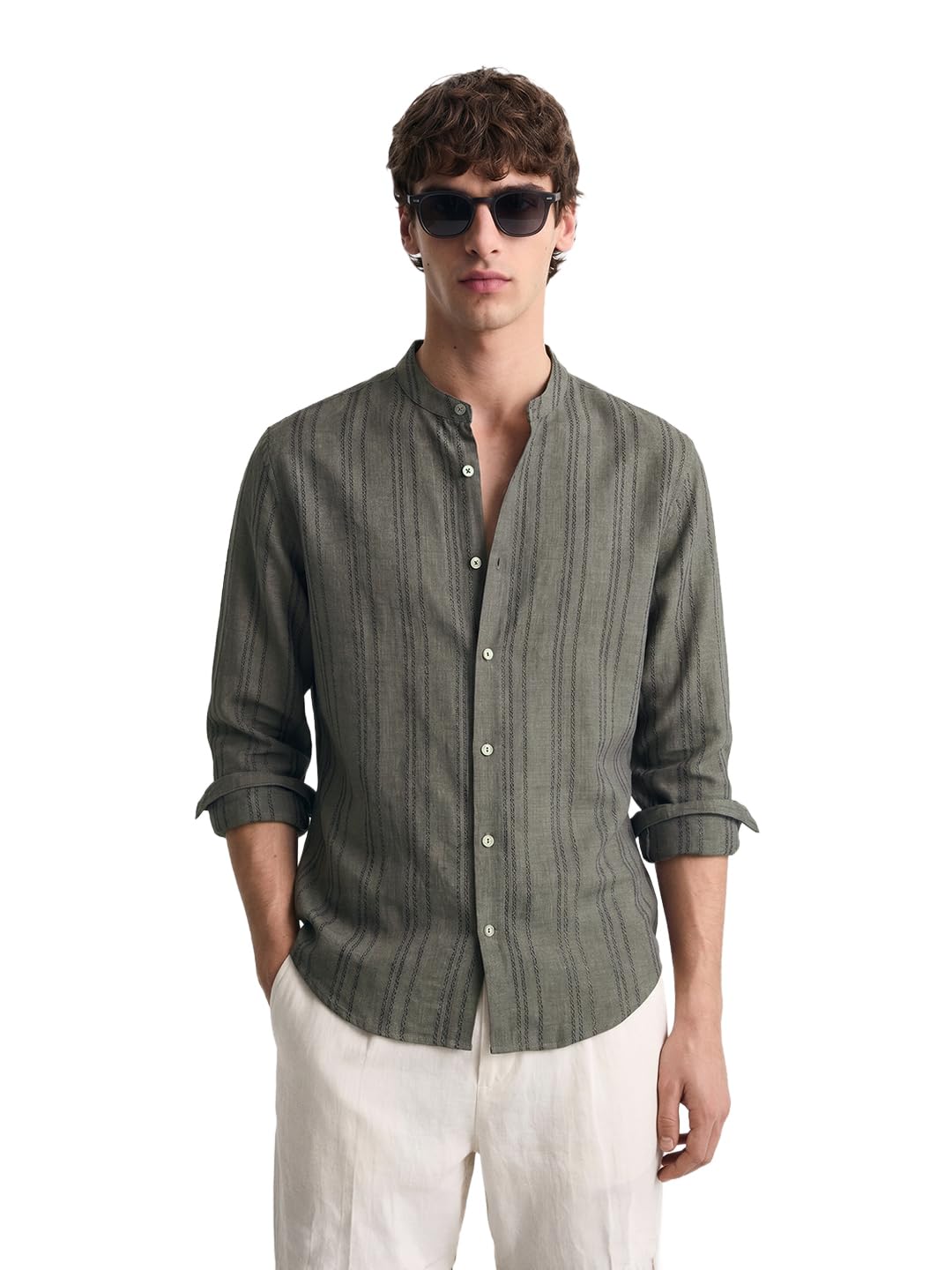 Indian Garage Men's Green Striped Shirt - Image 1