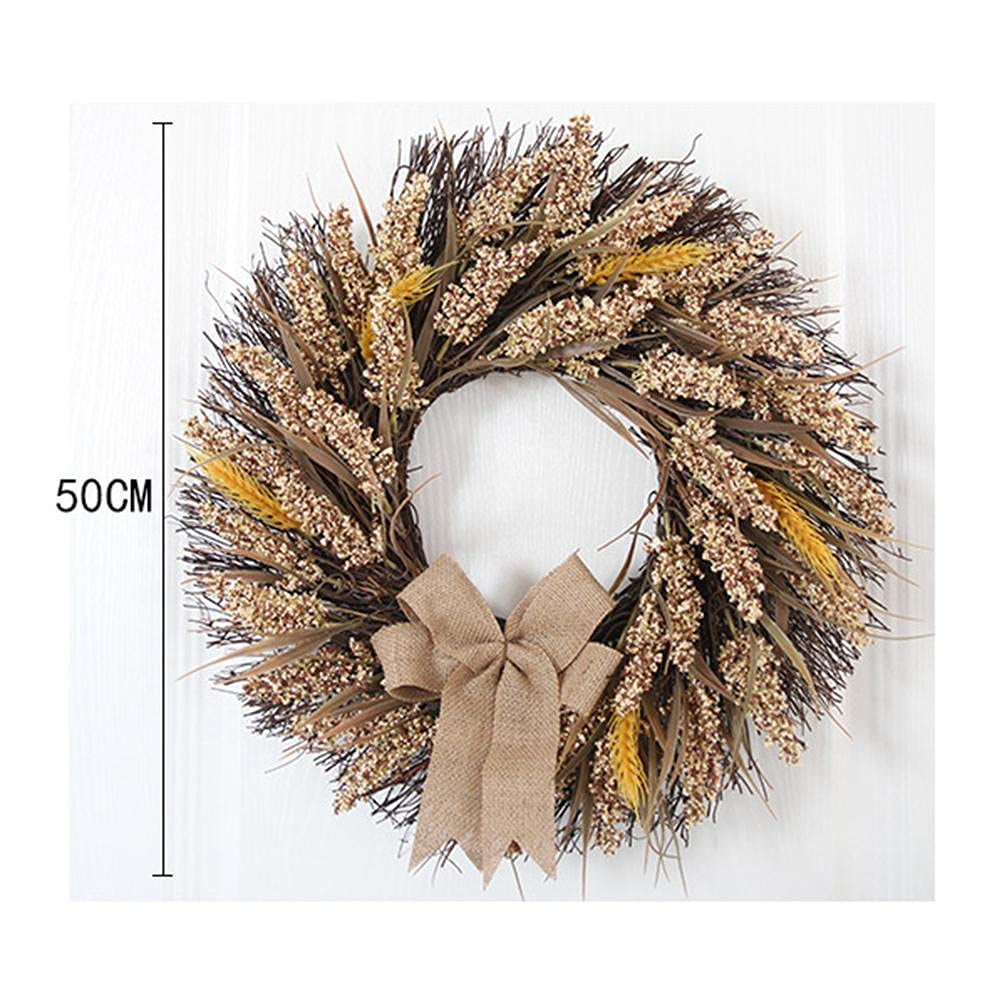 Couronne de blé artificiel - Couronne de céréales artificielles - Couronne de porte - Couronne murale - Décoration à suspendre - Pour fête, mariage, Thanksgiving - 50 cm