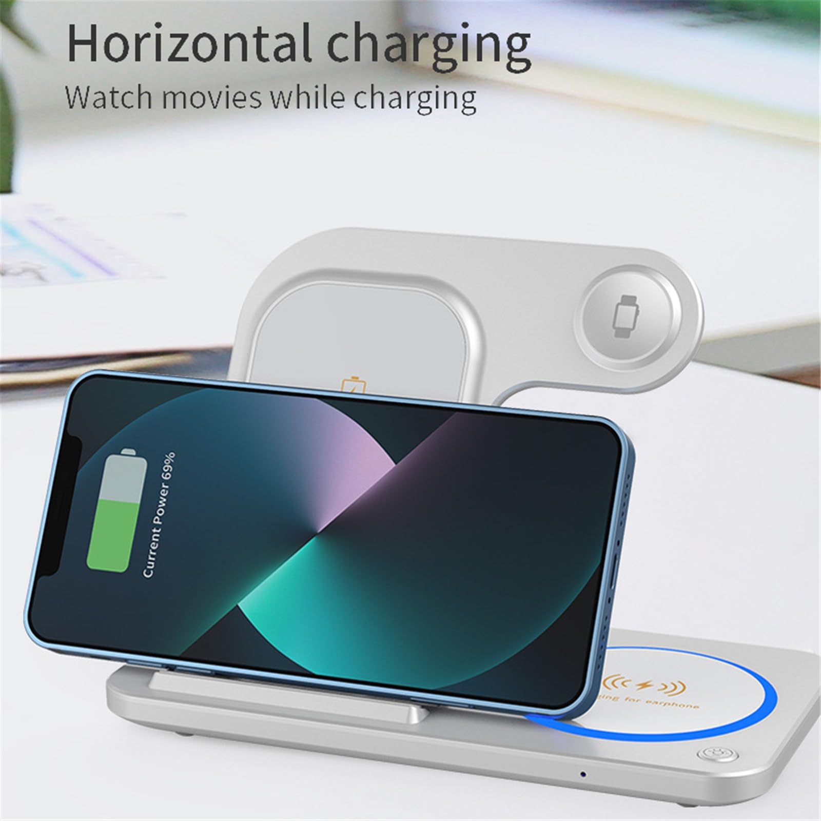 Supporto 3 in 1 molto sottile per wireless con tecnologia a doppia bobina, veloce e sicuro per smartphone, smartwatch, utilizzare telefoni pieghevoli, caricabatterie