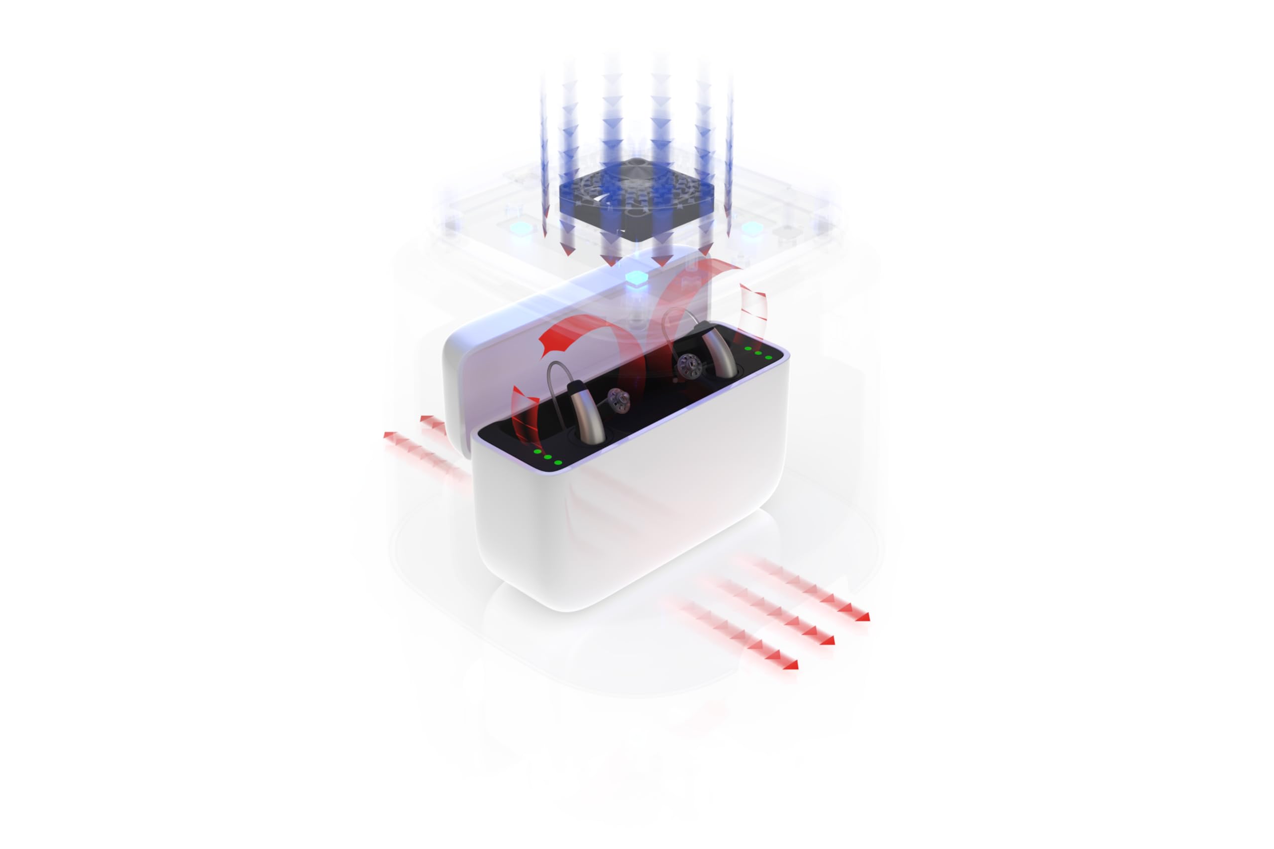 flow-med dry- cap UV 2.2 - Déshumidificateur Appareil Auditif - Chargement, Nettoyage et Séchage Simultanés - Pour tous les Appareils Auditifs - 4 LED UV-C - Ventilateur & Chaleur - Produit Médical