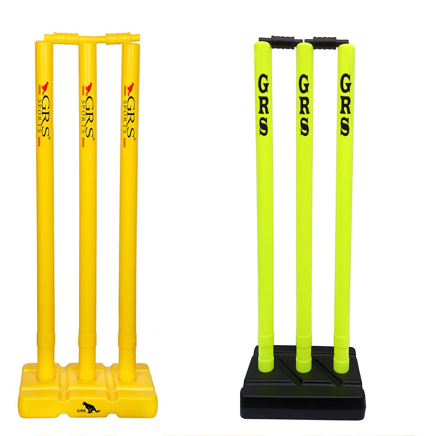 GRS India Best Heavy Plastic Cricket Stumps Set - 6 Stumps + 4 Bails + 2 Stand (One Yellow & One Floro)(Plastic Wicket Set)