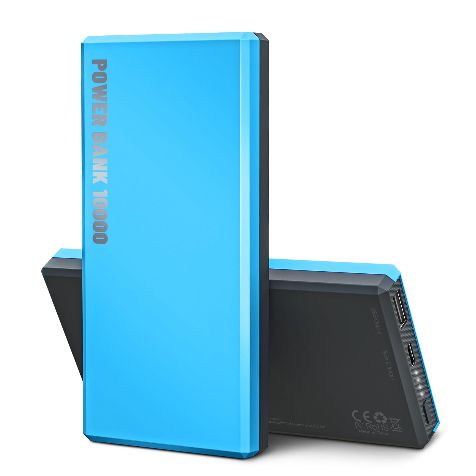 Galeces Ultra-thin 10000mAh Portable Charger, 15W PD Fast Charging High-Capacity External Power Bank, USB-C in&Out Battery Pack for iPhone 15/14/13/12 Series, Samsung Galaxy, etc (Blue)