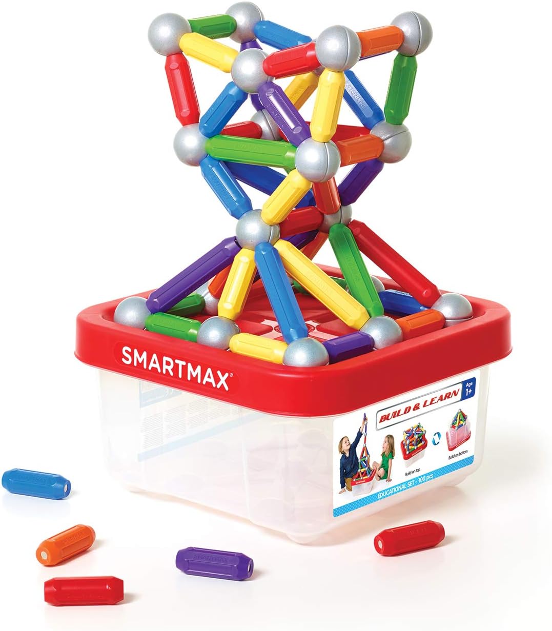 Build & Learn, Magnetic Discovery Construction Set with 2D & 3D Challenges, 100 pieces, 1+ Years