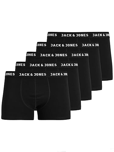 JACK & JONES Mens JAChuey 5 Pack Durable Contrast Stretch Boxer Briefs - M - Black (Black Detail: Black & Black & Black & Black)