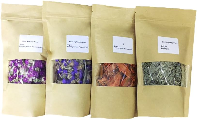 Four Packs Natural Healthy Dried Flowers for Flower Tea, Handmade soap, Sachet Making and Food Decoration