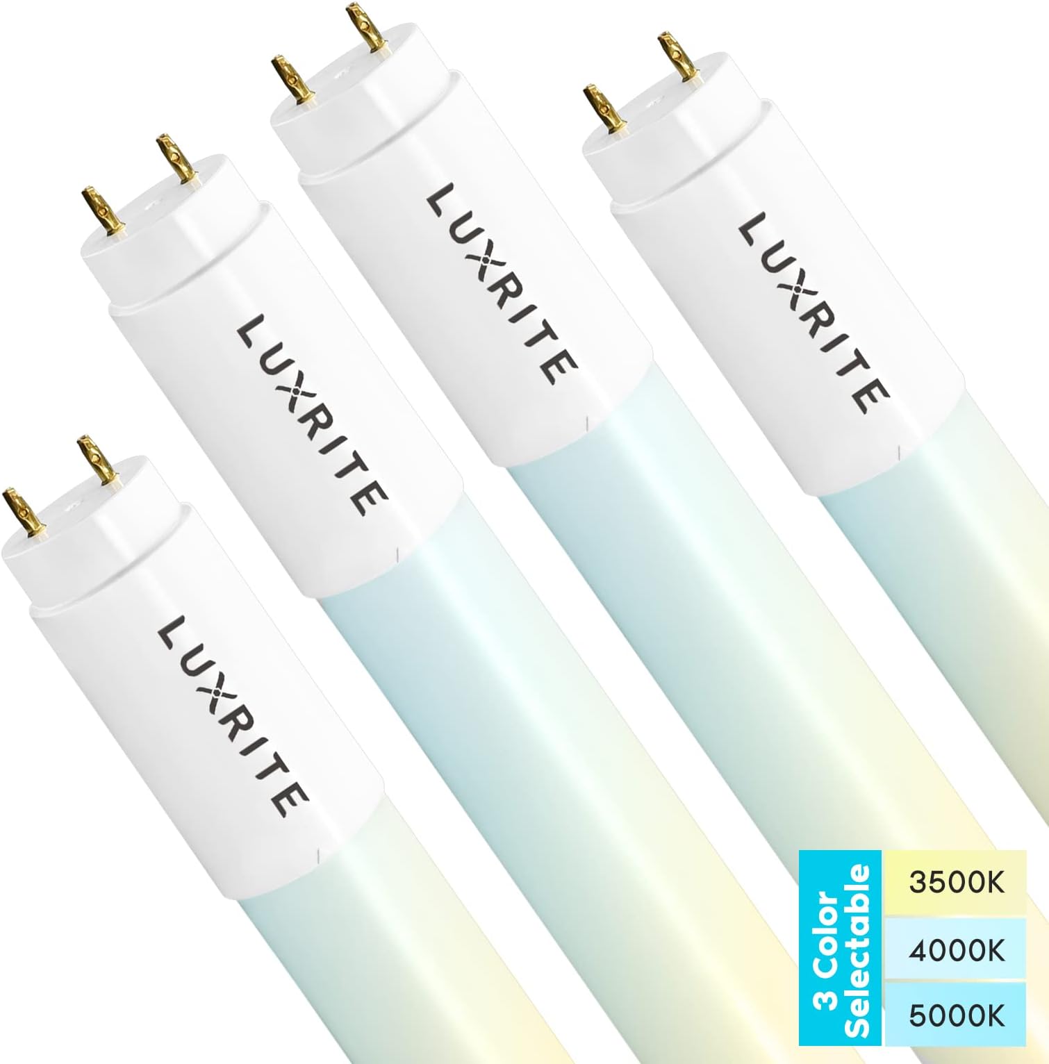 LUXRITE3FT T8 LED Tube Light, Type A+B, 12W=25W, 3 Colors 3500K | 4000K | 5000K, Single and Double End Powered, Plug and Play or Ballast Bypass, 1560 Lumens, F25T8, Frosted Cover, UL, DLC (4 Pack)