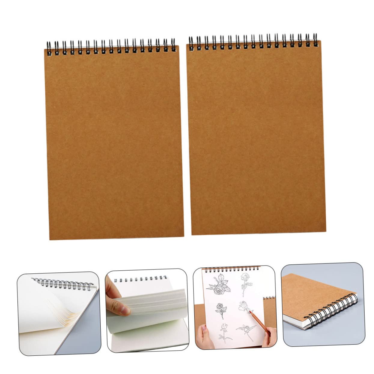 Carnet de Croquis A4 à Spirale Marron, Lot de 2, Papier