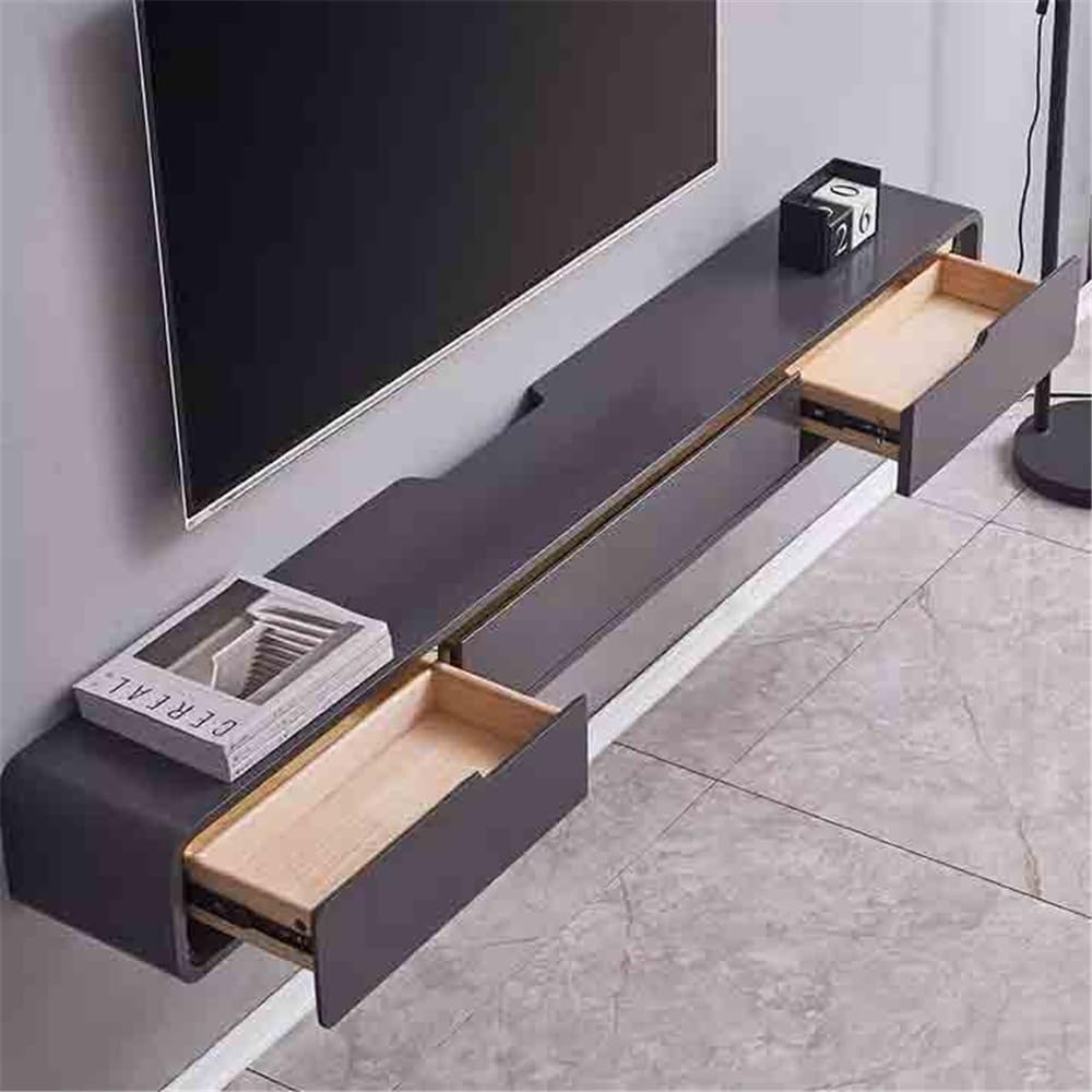 Meuble TV Moderne Meuble TV Flottant avec Armoire à Porte Rabattable et 2 tiroirs(Dark Gray,180x24x20cm)