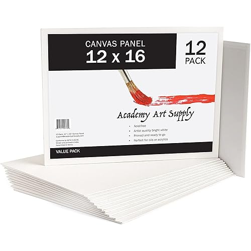 Academy Art Supply Canvases Panels 12 x 16 inch - 100% Cotton Artist Blank Canvas Board for Painting, Pre-gessoed, Primed, Acid-Free Blank Canvas, Perfect for Acrylic and Oil Painting, Pack of 12