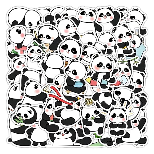 50 Piezas Lindas Pegatinas de Panda, Pegatina Decorativas Bonitas para Animales, Calcomanías de Panda de vinilo Impermeables, Panda Stickers para Ordenador Portátil/Maletas/DIY Scrapbook (Set 1)