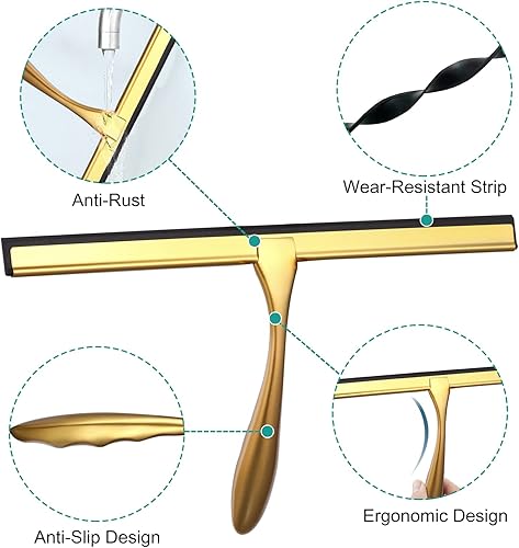 Miniatura 5 de Escobilla de ducha para puertas de cristal, escobilla de ducha de 10 pulgadas, escobilla de ducha dorada para puertas de ducha, espejo, ventanas,