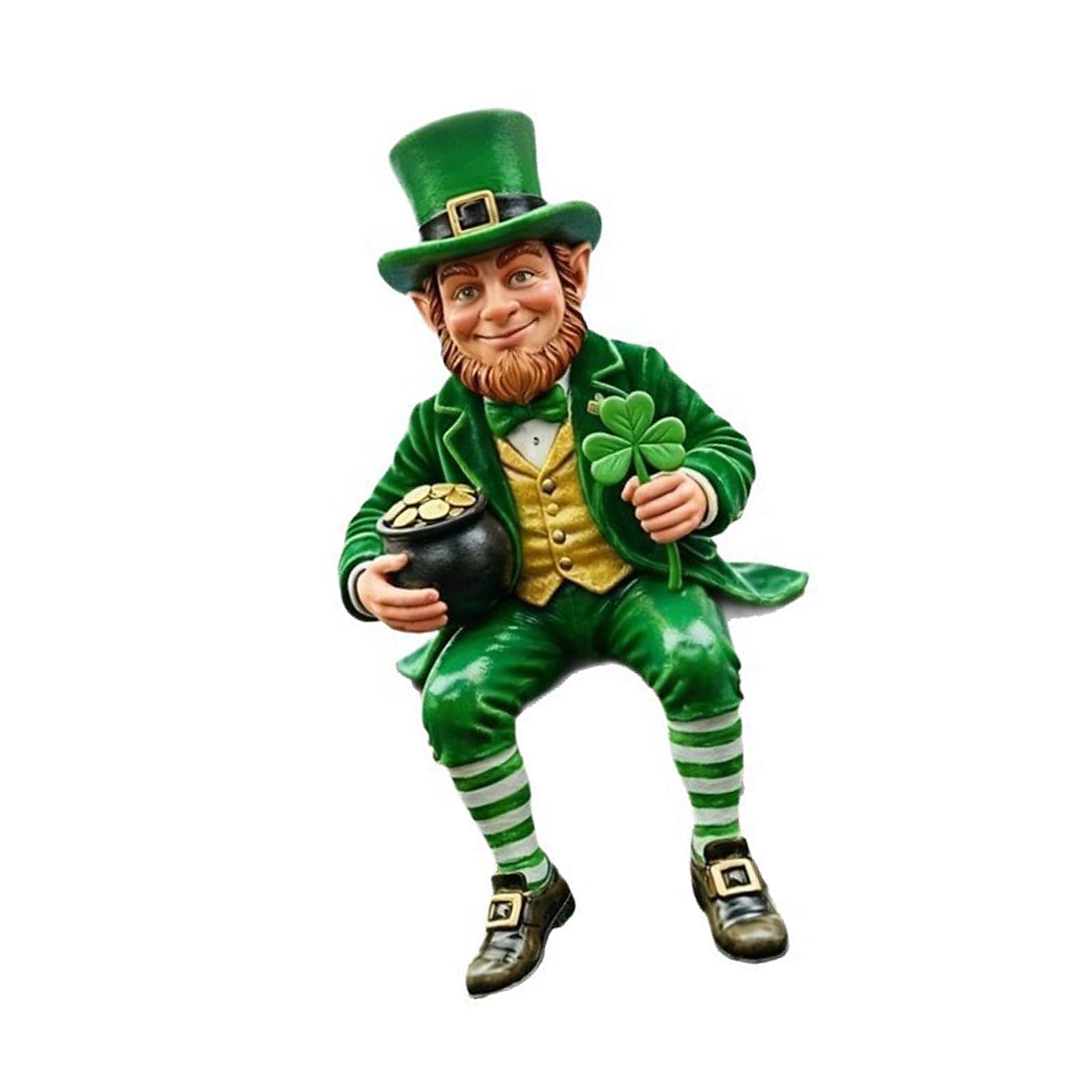 Ekoama Patricks Day Statue with Shmarock and Pots of Gold Irish Themed Resin Table Decoration For Home Offices Party