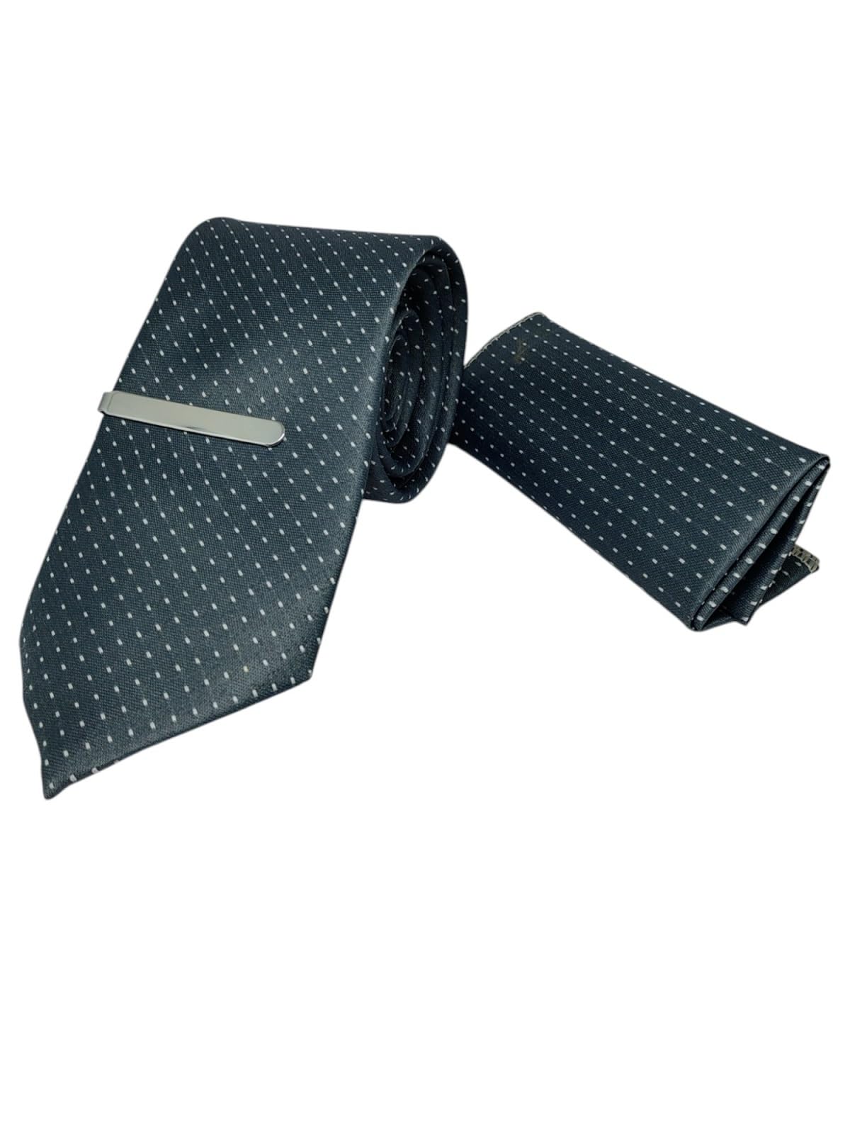FashMade Italian Microfibre Tie & Pocket Square Combo with Silver Brass TiePin | 2.75 Inch Broad Tie | 10x10 inch Pocket Square TP-11-image-31