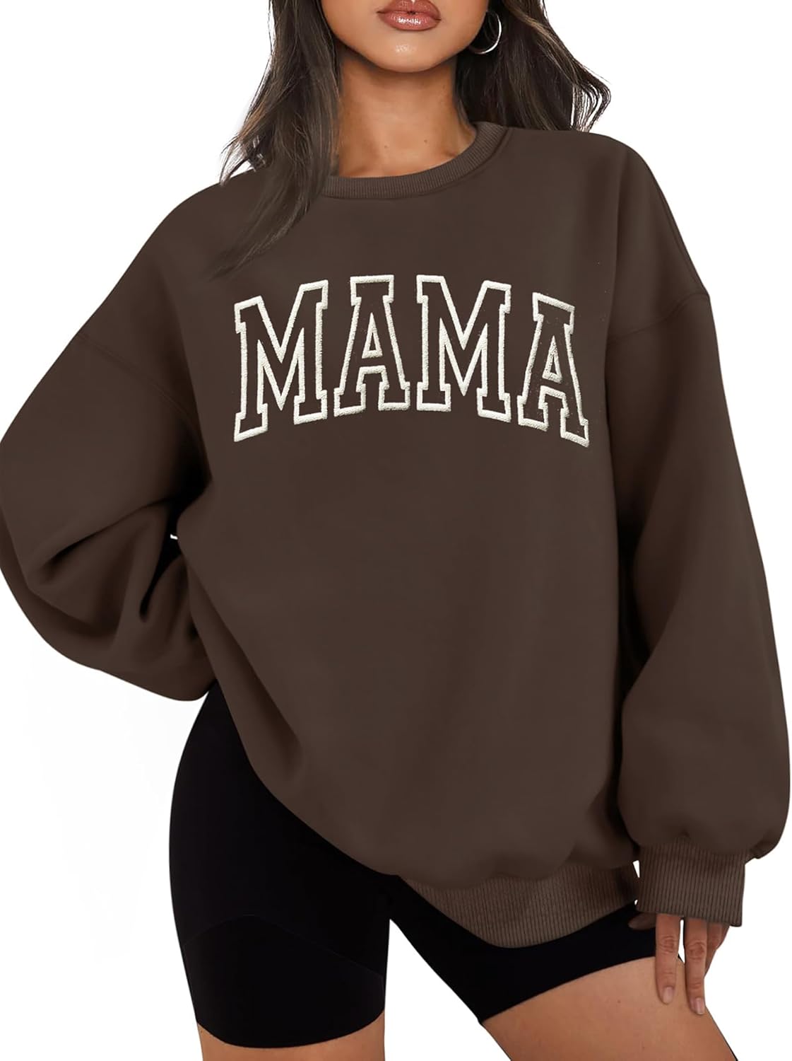 Mama Sweatshirts for Women Embroidered Mama Shirt Oversized Mom Crewneck Pullover Hoodies Long Sleeve