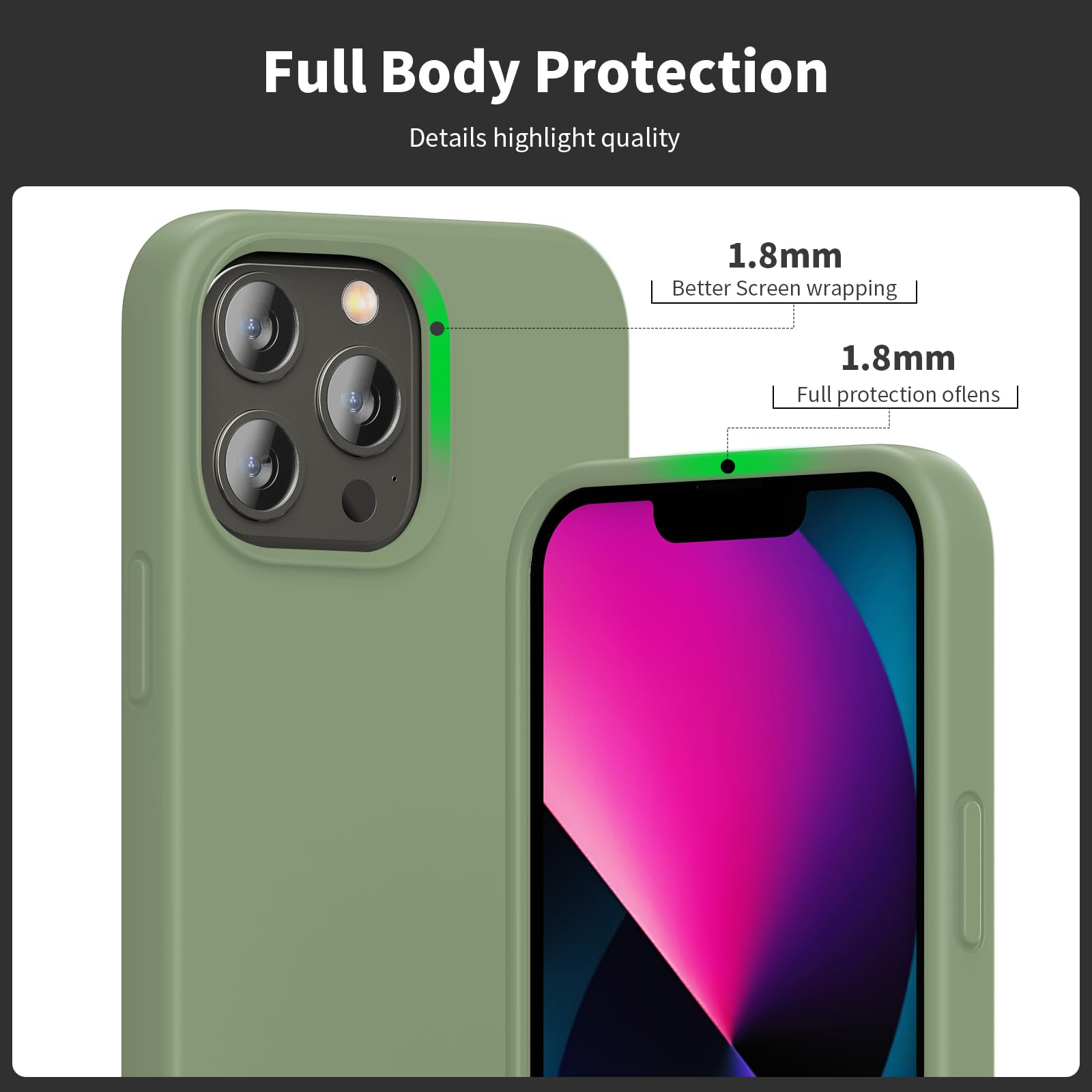 TIIXXE Silicone Case Compatible with iPhone 13 PRO Case Soft Ultra Slim Protective Shockproof Liquid Silicone Phone Case,Anti-Scratch Microfiber Lining - Image 4