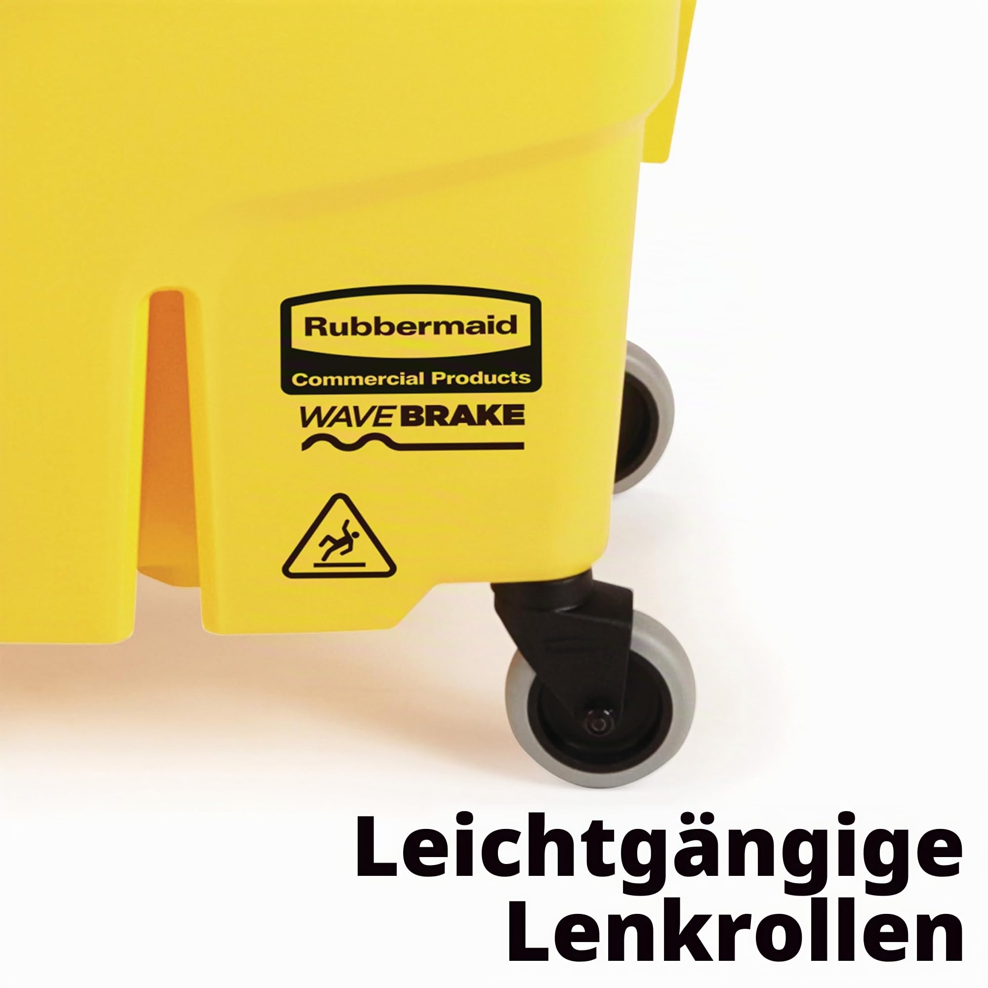Rubbermaid Commercial Products WaveBrake Wischeimer mit Seitenpresse | Reinigungseimer mit Rollen für professionelle Bodenreinigung | 33 l, Gelb
