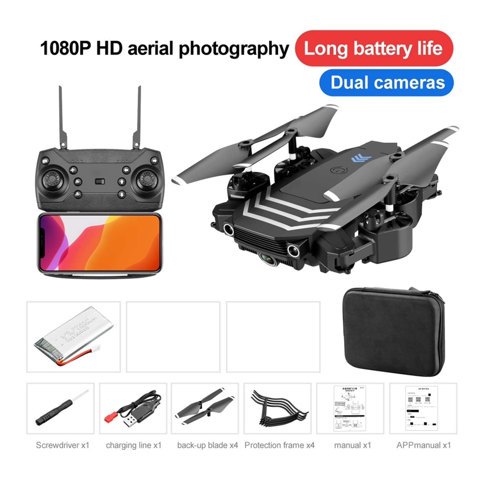 Składany dron Quadcopter RC Drone LS11 Pro WiFi FPV 4K HD Tryb utrzymywania wysokości kamery Jeden klucz powrotny składany quadkopter (Kolor : 4K-Box Rozmiar : 1) (Torba 1080P)