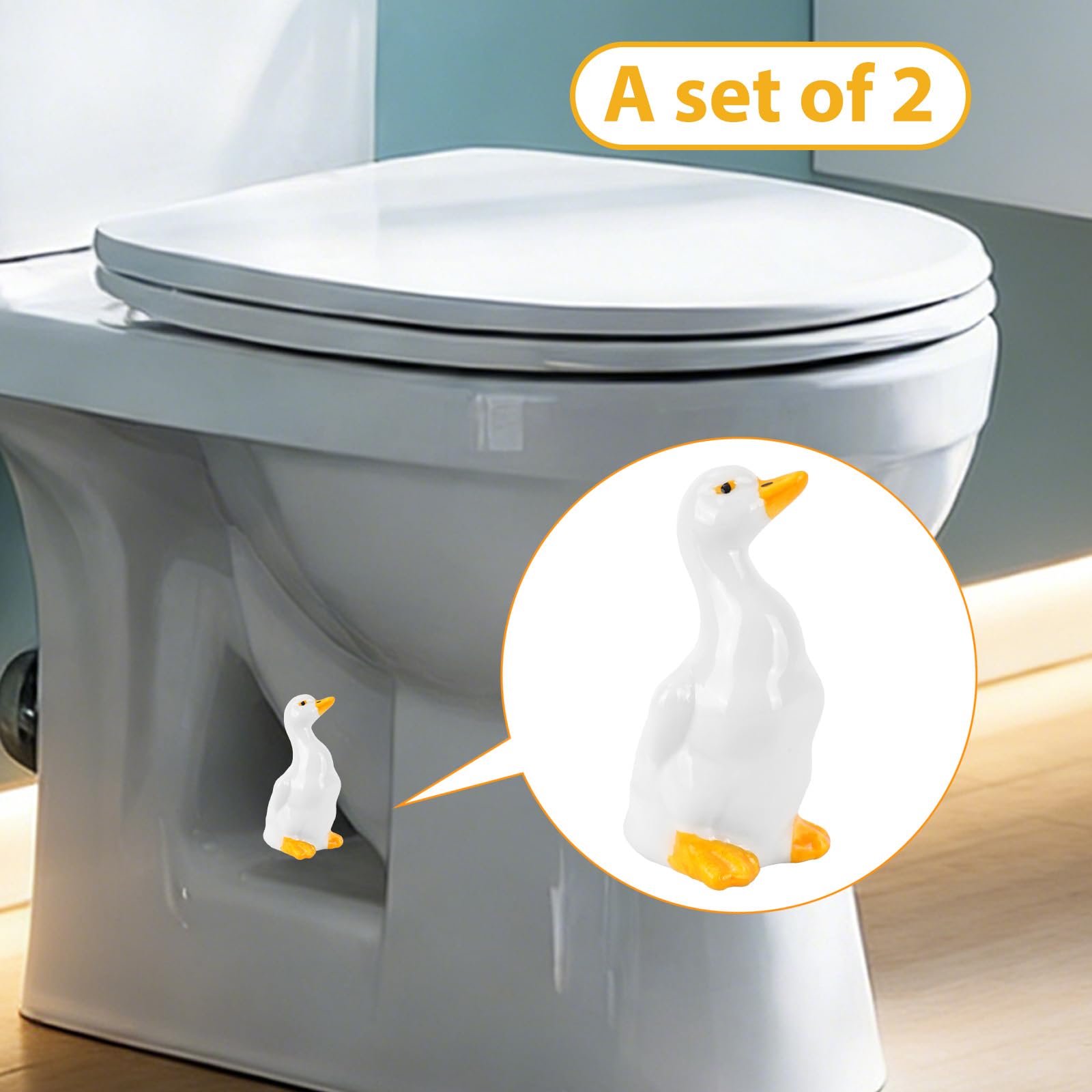 2pcs Duck Toilet Bolt Covers, Horizontal & Standing Styles Cute Decorative Ceramic Toilet Screw Cover Caps for Bathroom Decor, Easy Installation - 4