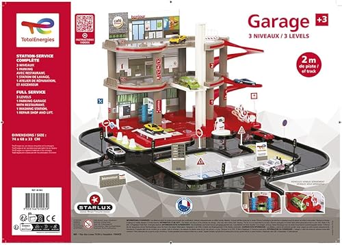 STARLUX - Total Garage mit kompletter Tankstelle 3 Ebenen und 2 Meter langem Rundkurs - Ab 3 Jahren 401003, Rot Grau Schwarz