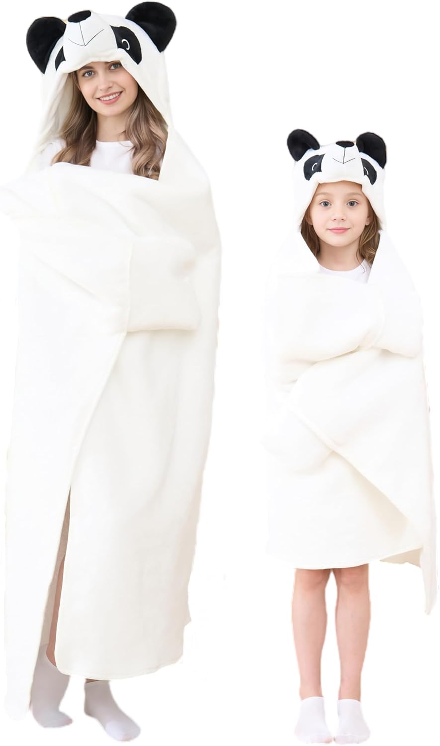 Unisex hooded blanket casual home clothes thick and warm lamb cape flannel shawl women's bathrobe blanket C-a-panda 60\"L x 52\"W