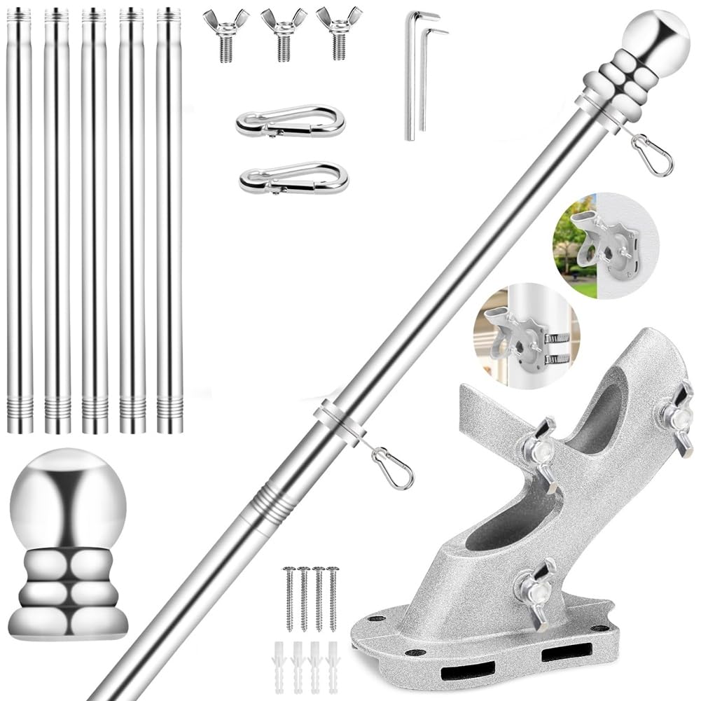 Aurelicxy Flag Pole for House 6 FT Stainless Steel, Rustproof Porch Flagpole with 360°, for Outdoor Sport for Flag