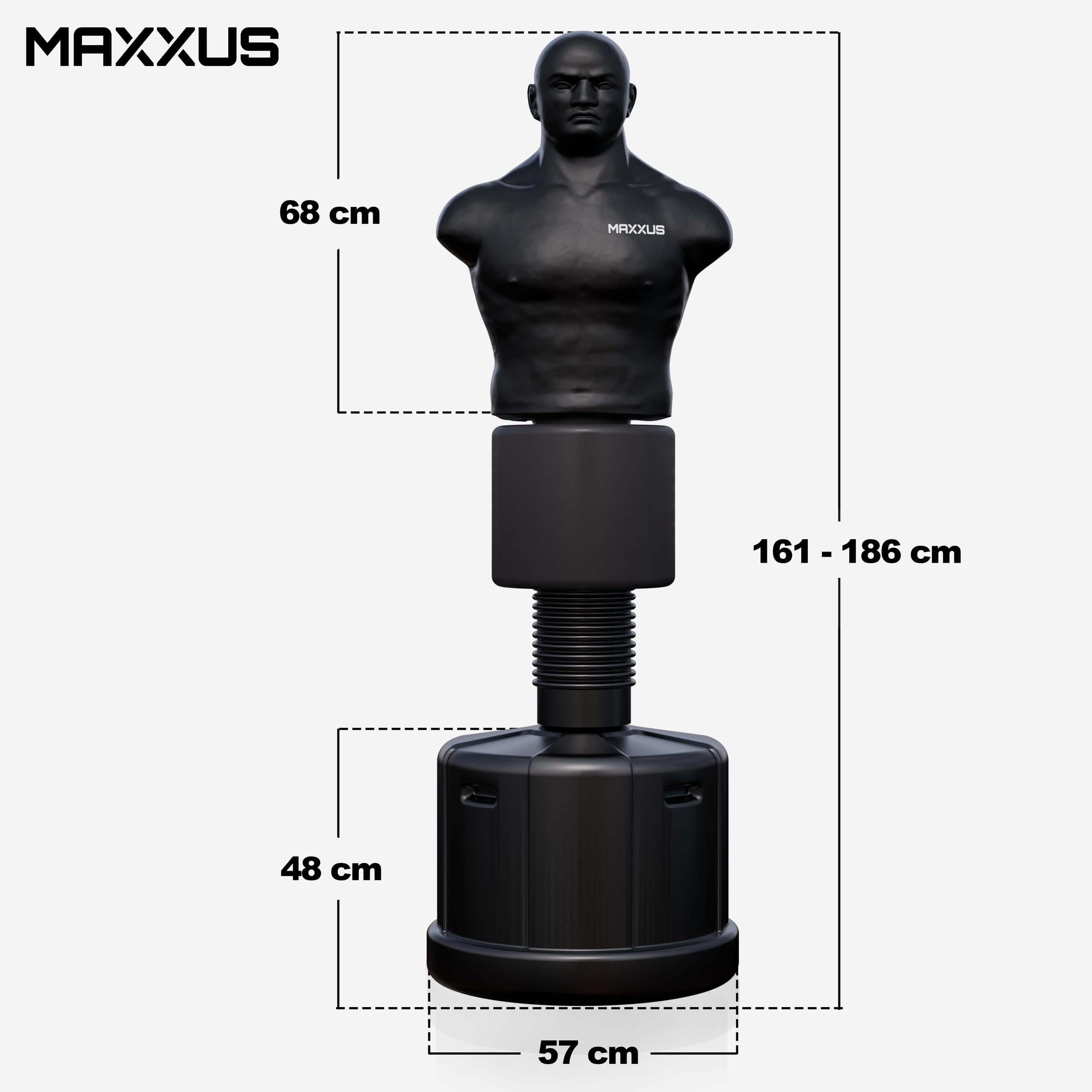MAXXUS Sacco da Boxe Da Terra PRO FIGHTER - Professionale, Adulti, Acqua/Sabbia, Altezza Regolabile, Sistema FLEX - Pungiball Box, Sacco Box con Base, Supporto, Punching, Boxing Bag, Sacchi Pugilato