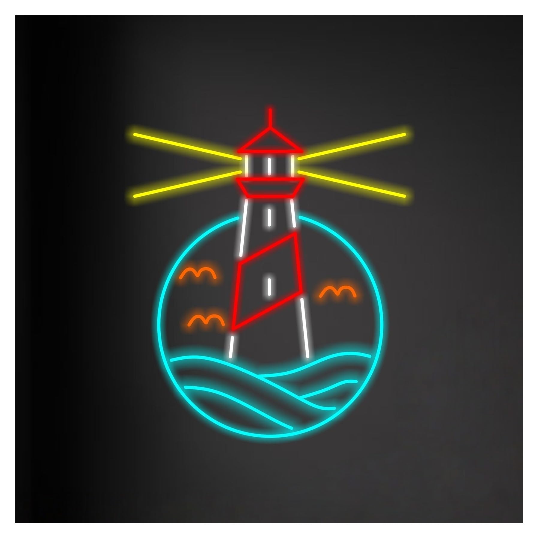 RONGCH Hanging Art Signs Lighthouse Beacons Neon Sign Wave Seaside Beacons LED Light for Bar City Bedroom Party Living Room Club Home Decor Dimmable Lamp 50cm