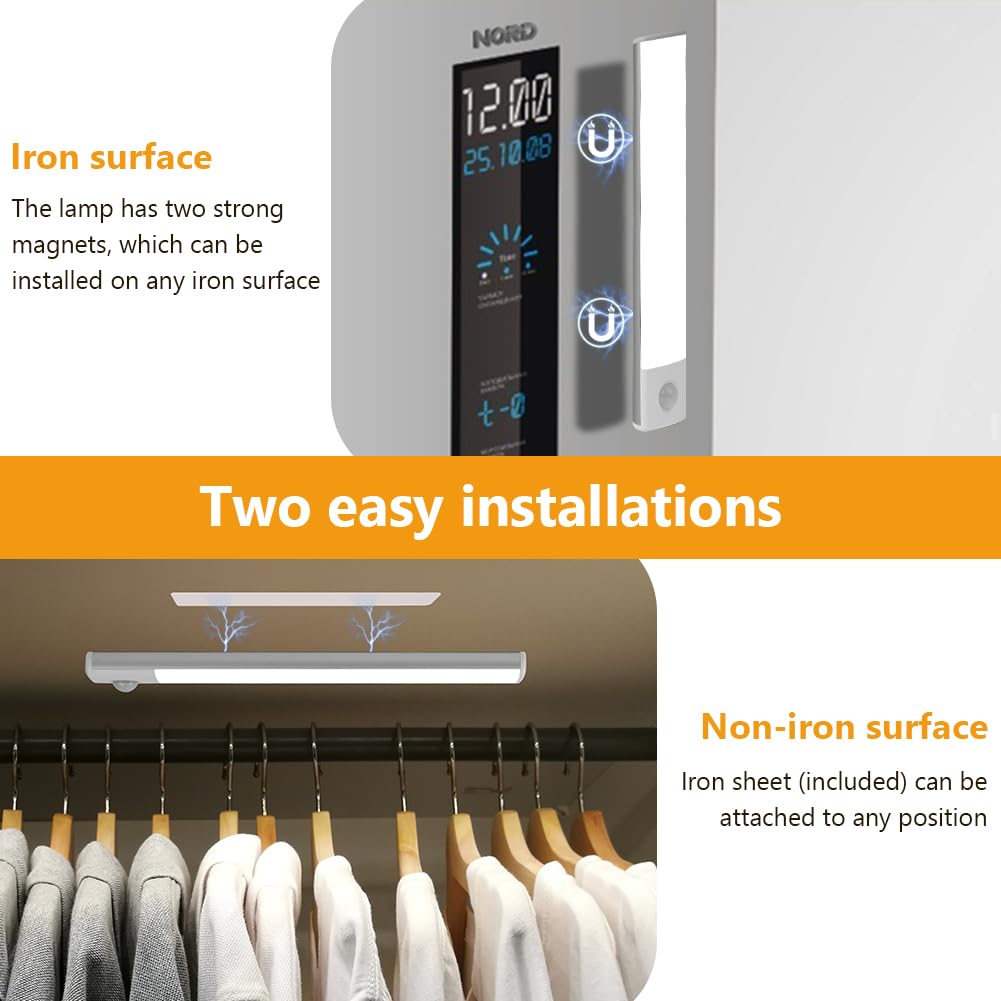 2x Lampes LED Rechargeables Avec Détecteur De Mouvement - Pour Placard, Escalier, Cuisine, 3 Couleurs