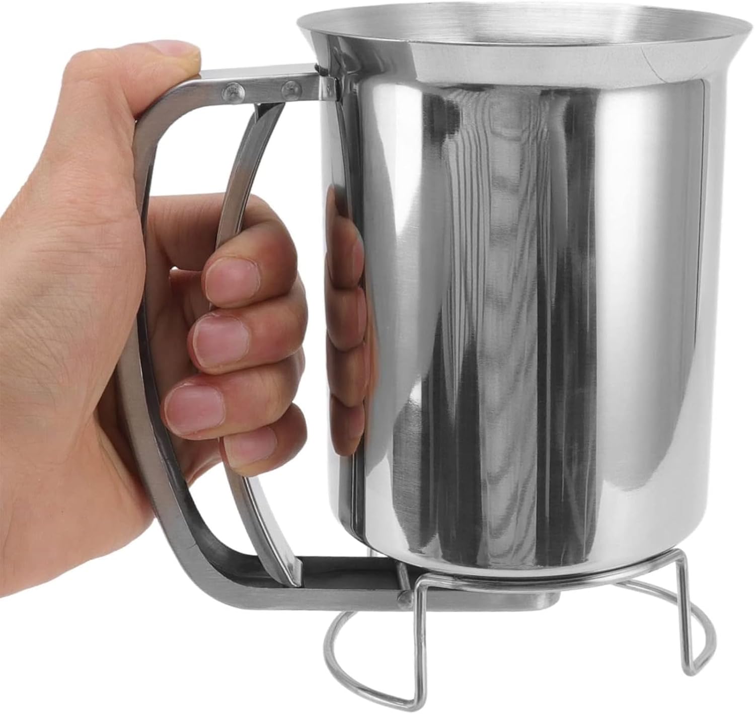 ERICAT Stainless Steel Funnel Pancake Batter, 900ml Stainless Steel Egg Tart Liquid Dispenser with Squeeze Handle, 15mm Opening & Drip-Proof Cleanliness, for Kitchen Baking Making Cupcake Batter