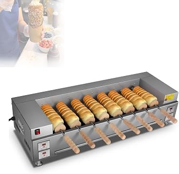 6000W Chimney Cake Bread Roll Oven, Commercial Electric Chimney Cake Oven with 8 Pcs Roller, Adjustable Temperature Digital Display, for Ice Cream Cone Grill Maker