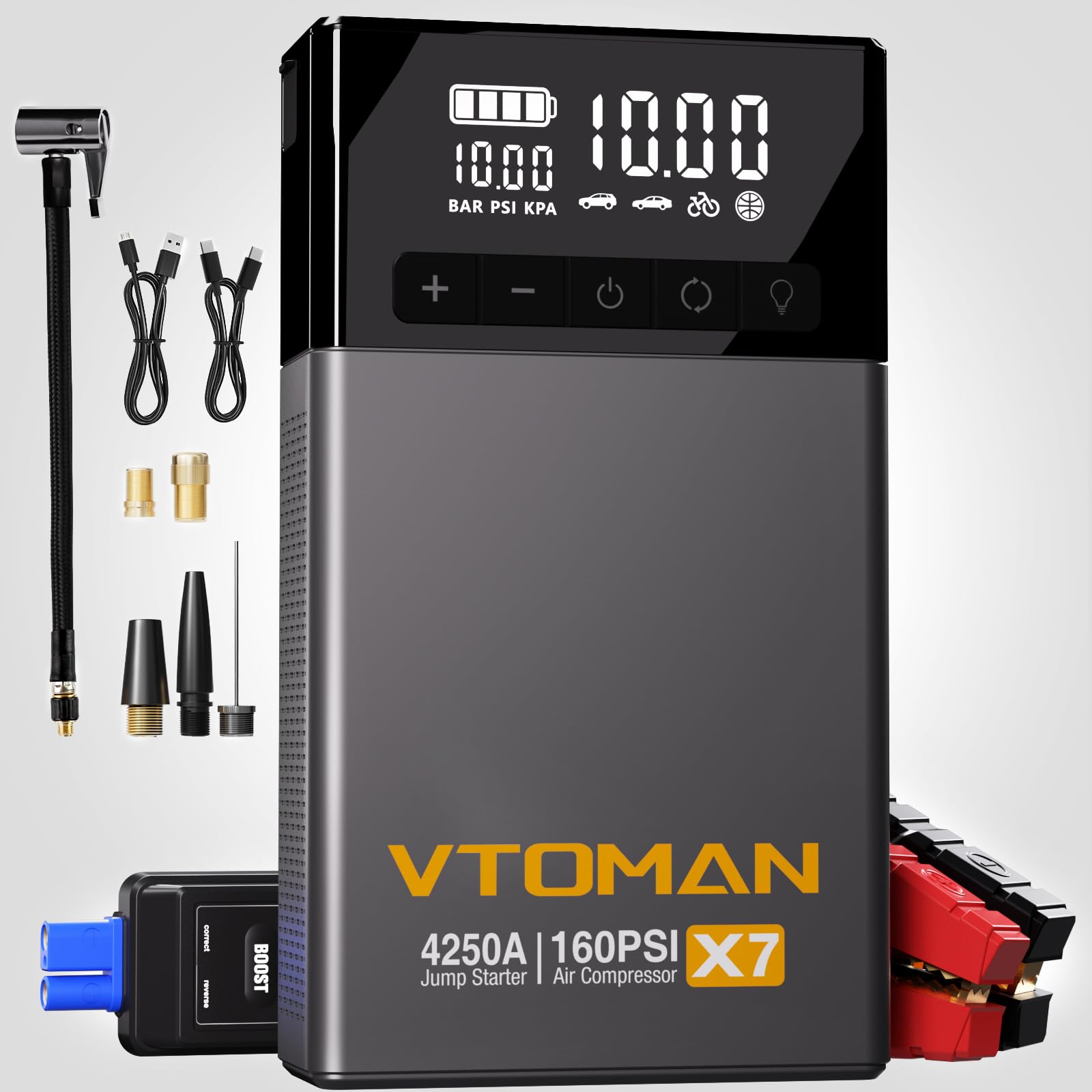 VTOMAN X7 Jump Starter with Air Compressor 4250A 160PSI Pickup Trucks Suvs Battery Car Jumper Starter Portable 10L