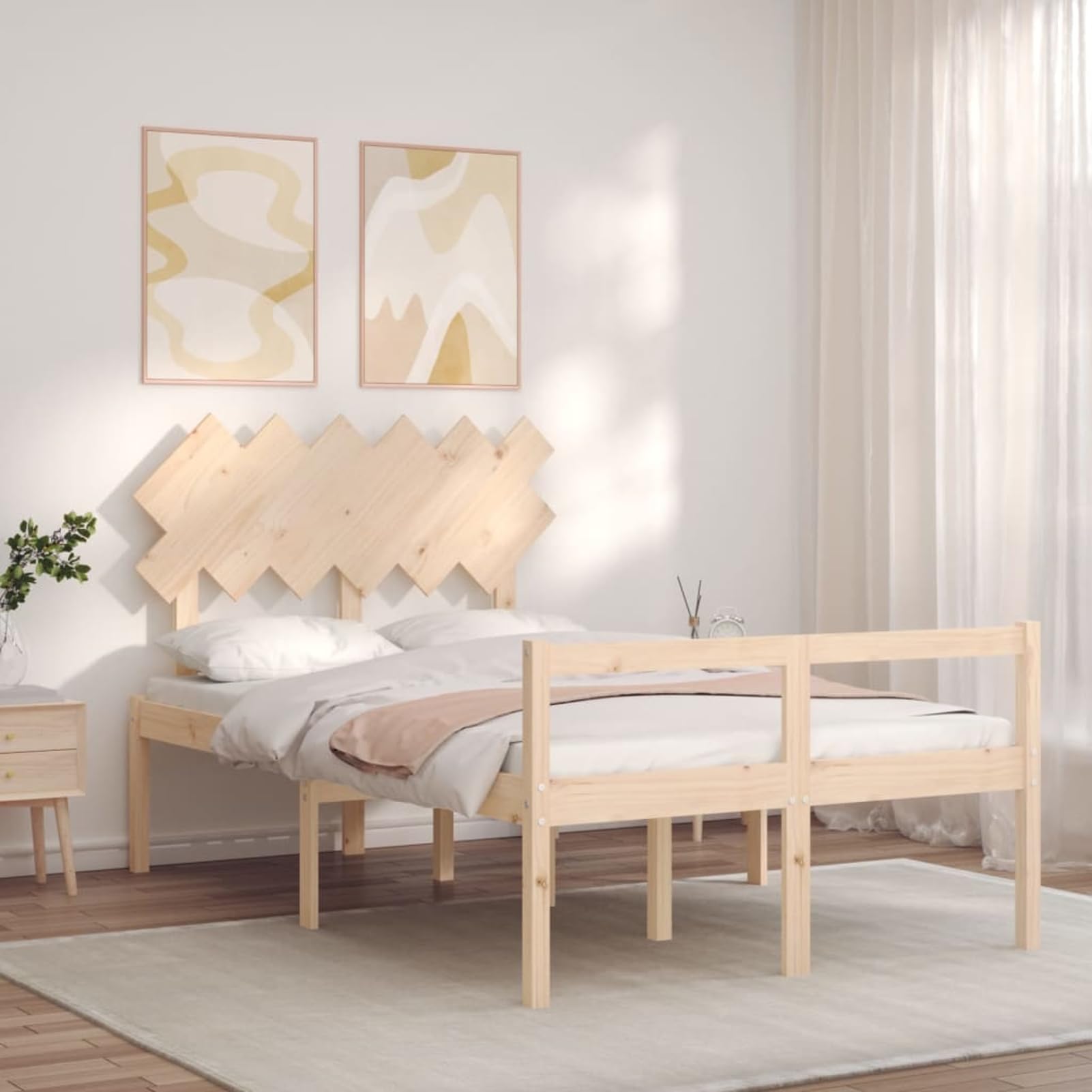Homgoday Massives Kiefernholzbett 120x200cm mit Stauraum, Seniorengerecht, 45cm Bodenhöhe - Holzbett Model3195541
