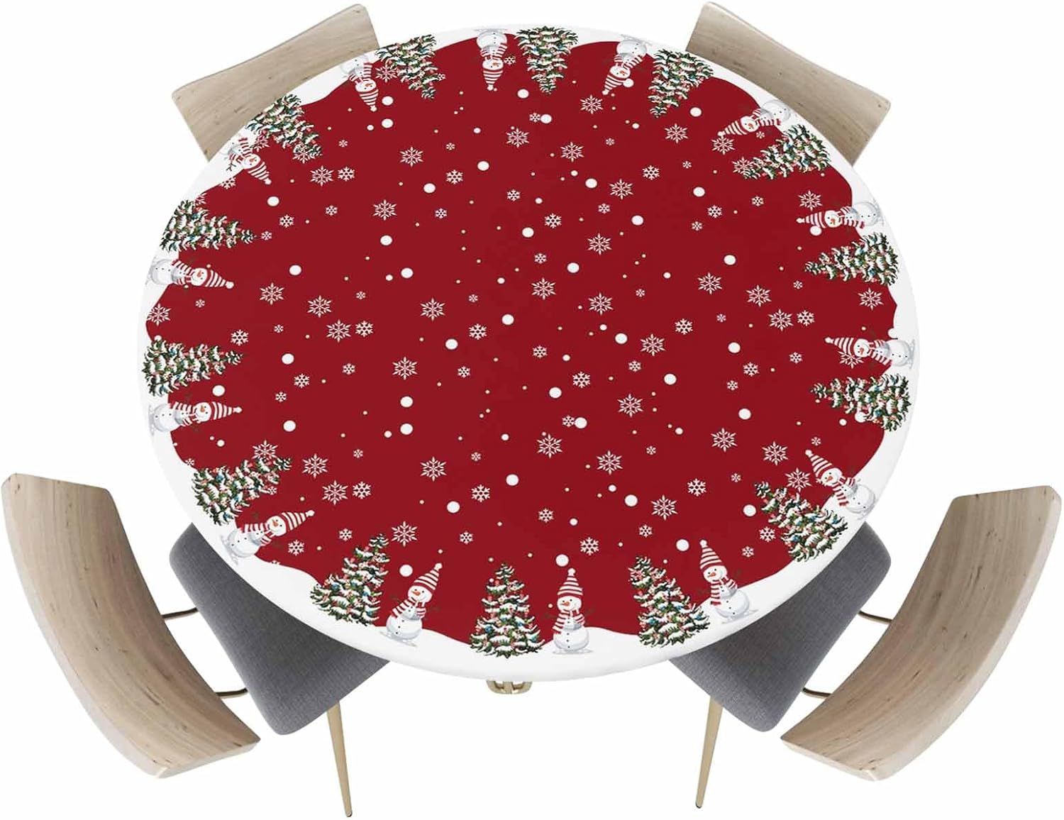 BEKYONEE Christmas Round Fitted Tablecloth Snowman Xmas