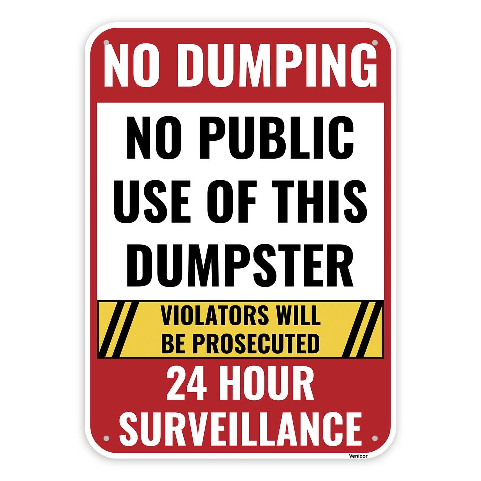 Private Dumpster Aluminum Sign, No Dumping & Video Surveillance Notice, 12x8 Inch