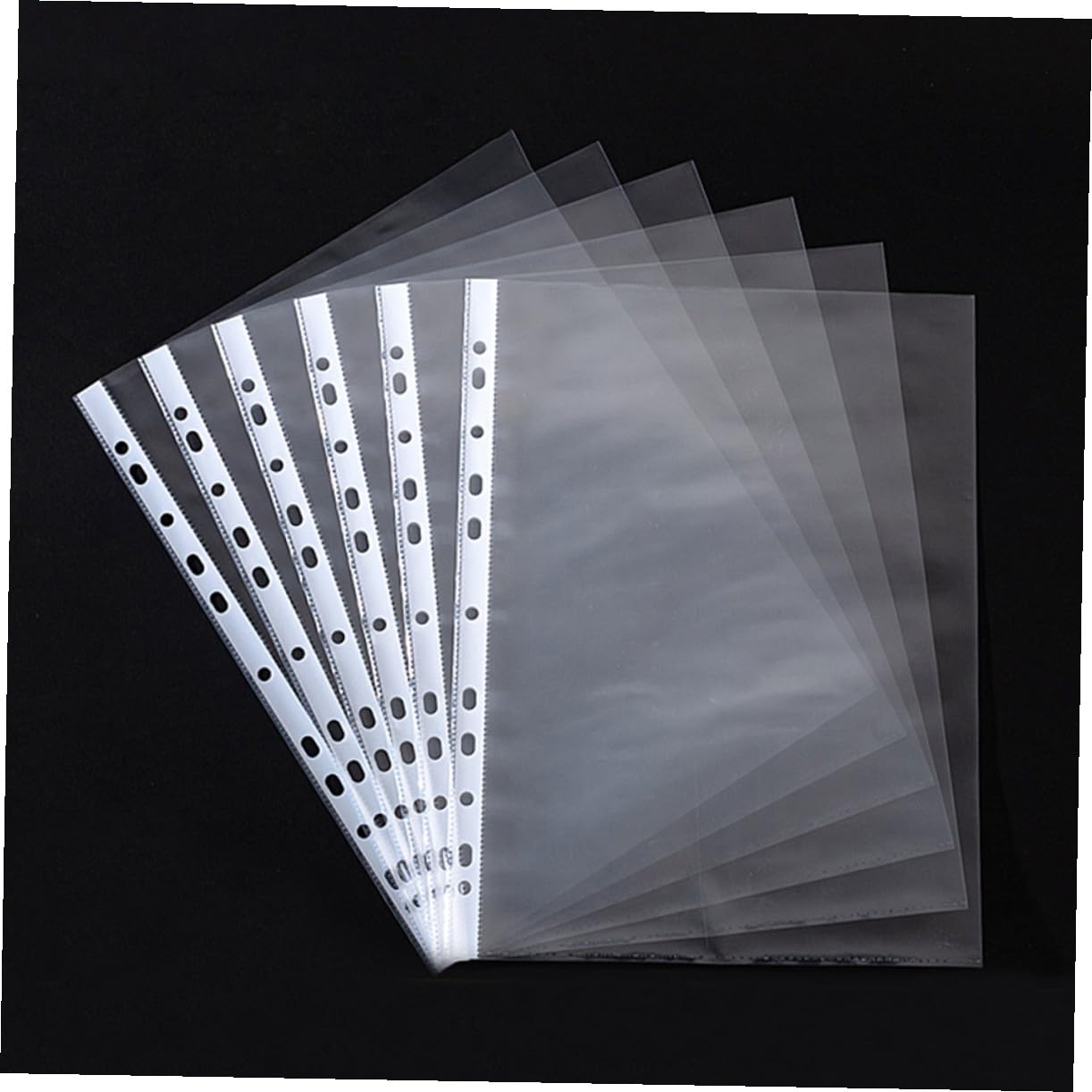 Pochettes Perforées Transparentes A4 en Pp, 11 Trous, Lot de 100, Chemise Rangement Document pour Classeur, Dossiers et Bureau