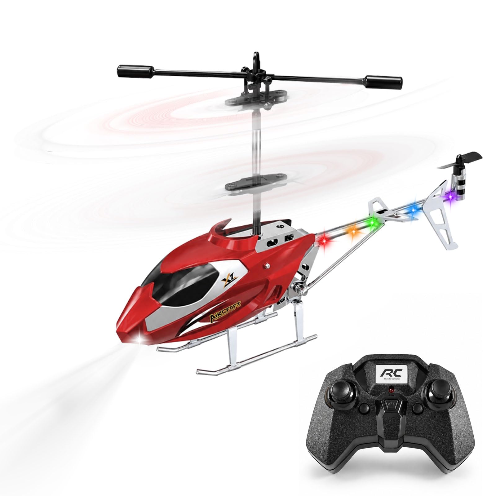 Elicottero RC a doppia testa di ricambio, 2,4 GHz, elicottero telecomandato, 3,5 canali, mantenimento dell'altezza, con strisce LED colorate, giocattolo per ragazzi dai 6 anni in su