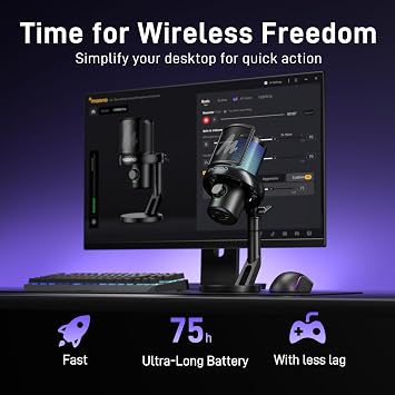 MAONO DM40 Pro AI Wireless Gaming Microphone with Low Profile Boom Arm BA92