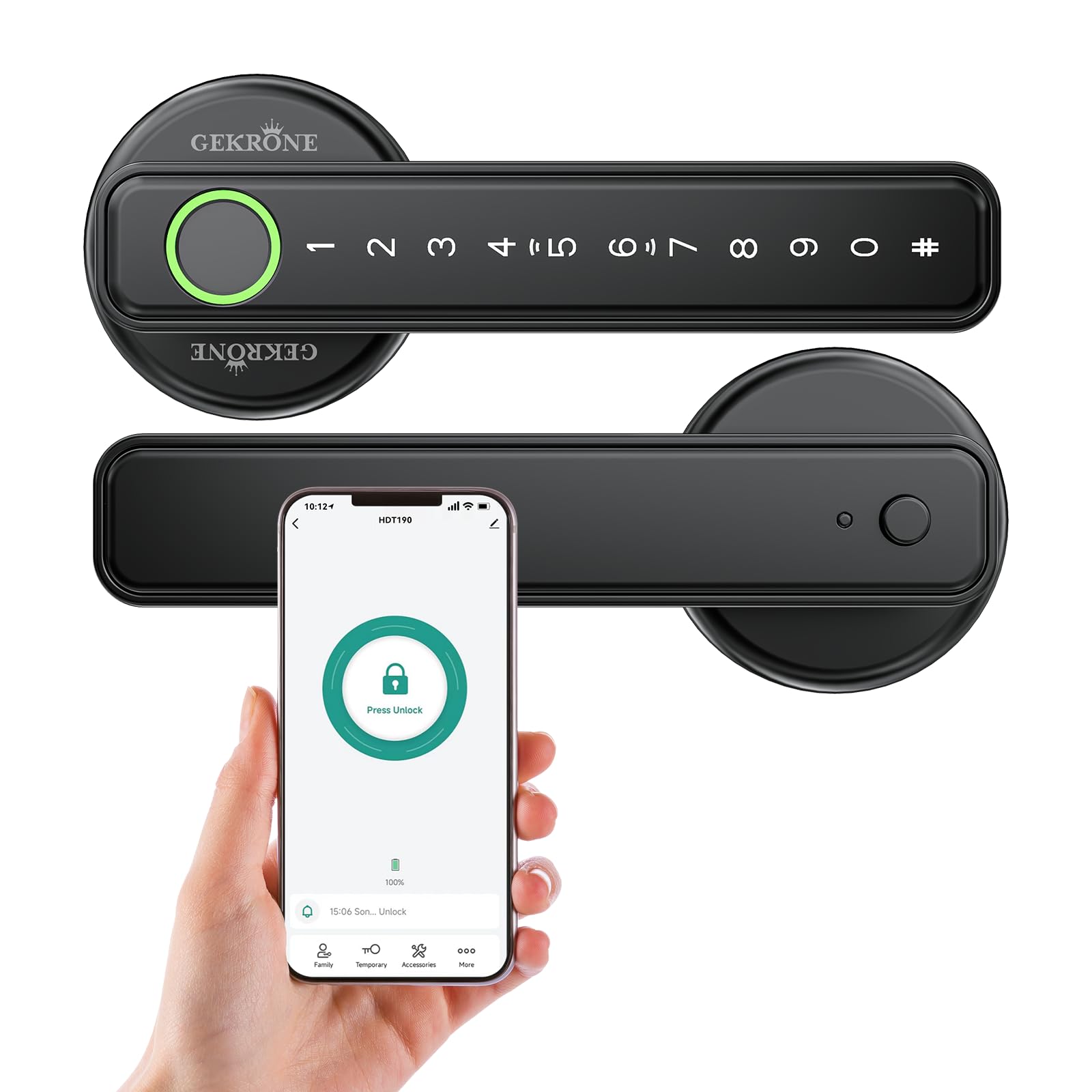 Photo 1 of ***PARTS ONLY***NON FUNCTIONAL***GEKRONE Fingerprint Smart Lever Lock TUYA APP Control Keyless Entry Bluetooth Touchscreen Indoor Handle Biometric Electronic Digital Door Knob with Keypad Suitable for Hotel Office Apartment Bedroom