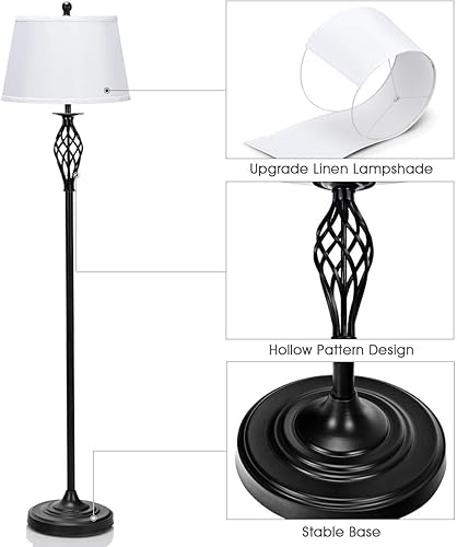 Miniatura 7 de Tangkula Juego de lámparas de pie y lámpara de mesa de 3 piezas, con base de metal y pantallas de tela, moderno retro 2 lámparas al lado y 1 lámpara