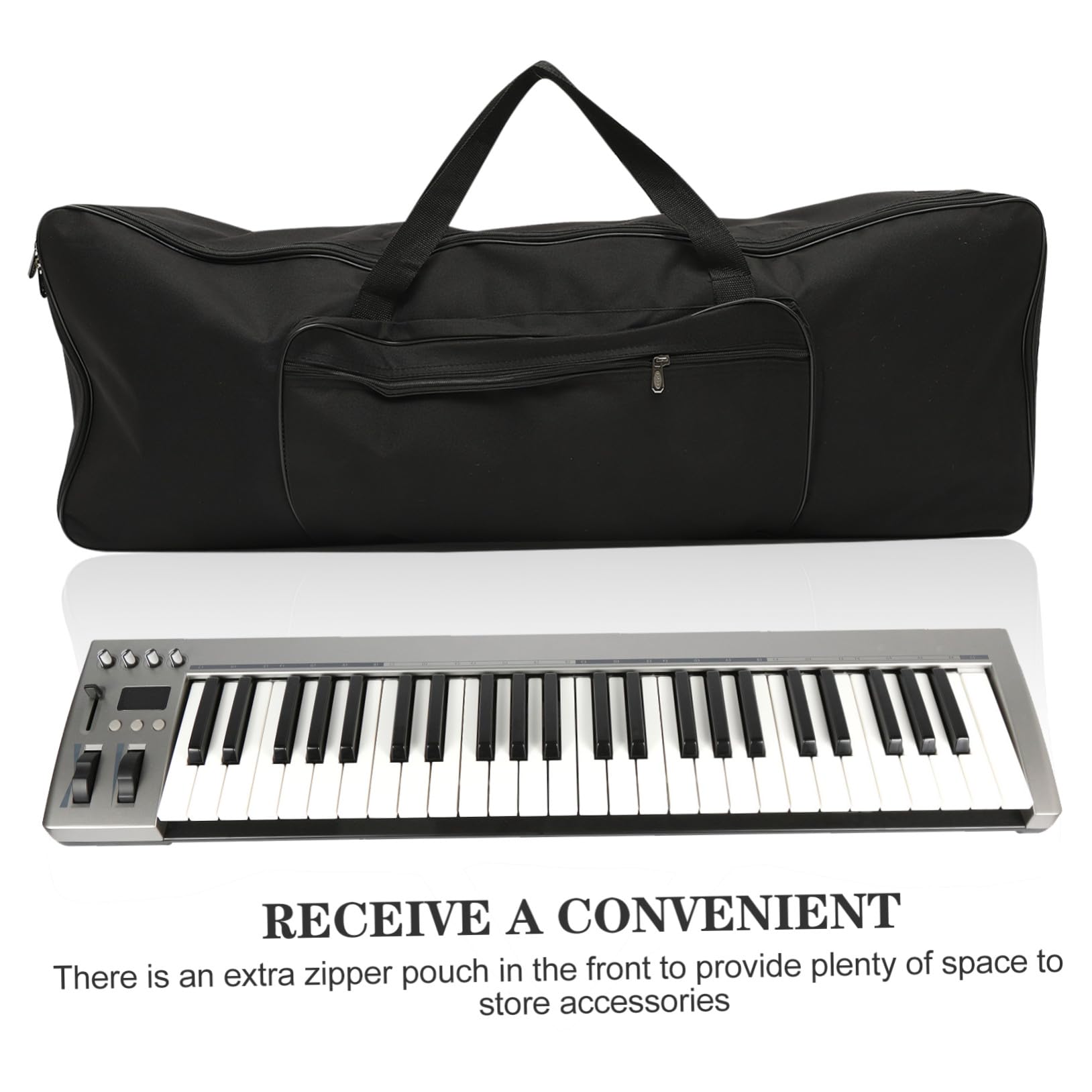 Borsa per Tastiera Elettronica 61 Tasti Imbottitura Spessa | Oxford 600d Nero, Pieghevole e Leggero, Tasca Accessorio, per Trasporto e Riponimento